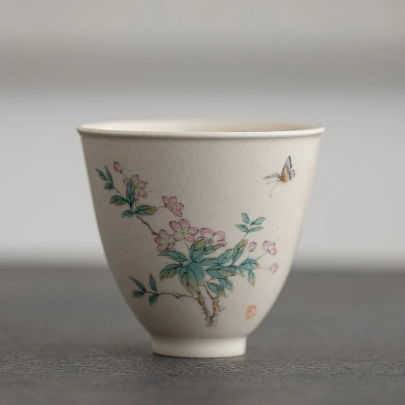 Antique Ceramic Teacup Boutique Hand Painted Flowers Tea Bowl Travel Personal Meditation Cup Household Tea Set Master Cups