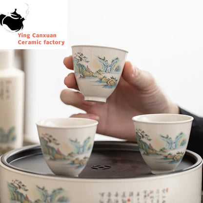Antique Ceramic Teacup Boutique Hand Painted Flowers Tea Bowl Travel Personal Meditation Cup Household Tea Set Master Cups