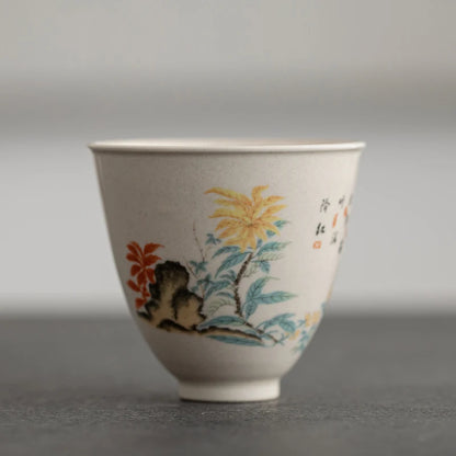 Antique Ceramic Teacup Boutique Hand Painted Flowers Tea Bowl Travel Personal Meditation Cup Household Tea Set Master Cups