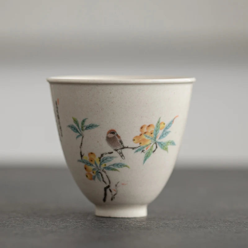 Antique Ceramic Teacup Boutique Hand Painted Flowers Tea Bowl Travel Personal Meditation Cup Household Tea Set Master Cups
