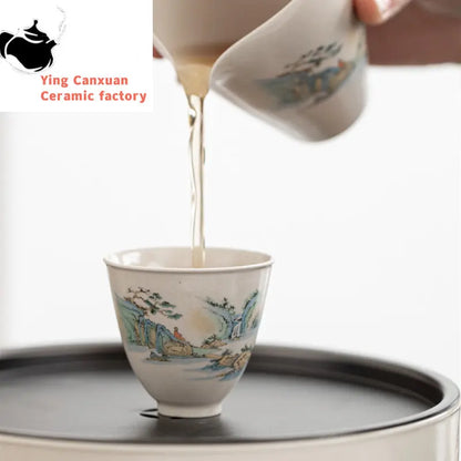 Antique Ceramic Teacup Boutique Hand Painted Flowers Tea Bowl Travel Personal Meditation Cup Household Tea Set Master Cups
