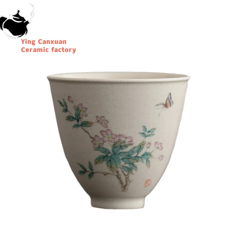 Antique Ceramic Teacup Boutique Hand Painted Flowers Tea Bowl Travel Personal Meditation Cup Household Tea Set Master Cups