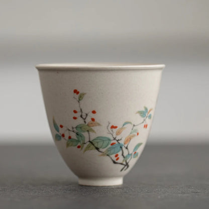 Antique Ceramic Teacup Boutique Hand Painted Flowers Tea Bowl Travel Personal Meditation Cup Household Tea Set Master Cups