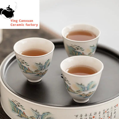 Antique Ceramic Teacup Boutique Hand Painted Flowers Tea Bowl Travel Personal Meditation Cup Household Tea Set Master Cups