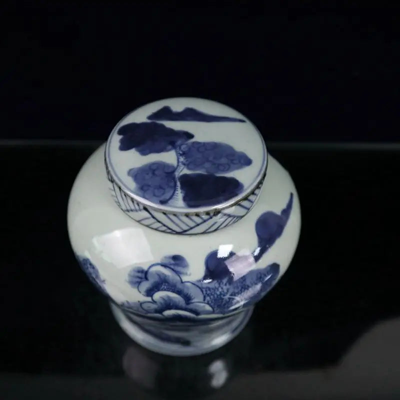 Antique Chinese Ancient Blue and White Porcelain Landscape Painting Tank Jar Pot