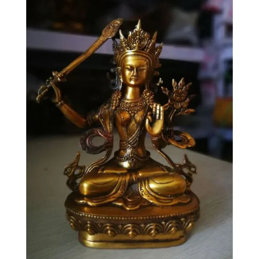 Antique Copper Bronze Manjusri Bodhisattva Kwan-yin Buddha Vajra Statues