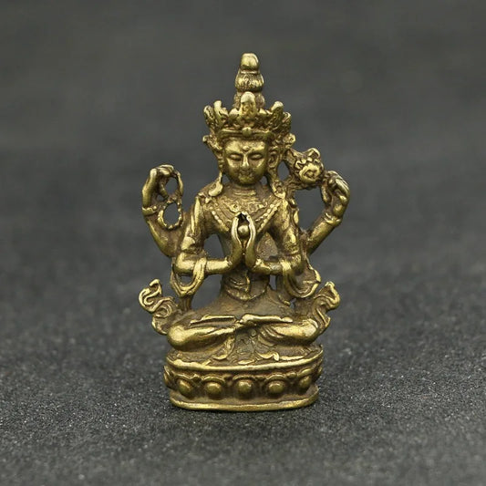 Antique Copper Buddha Statue Home Decor Accessories for Living Room Small Ornaments Retro Brass Office Desk Miniature Figurines