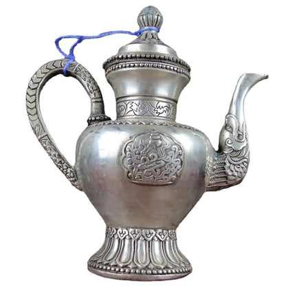 Antique Copper Crafts Miscellaneous Kettles Metal Kettle Nostalgic Dragon Mouth Lotus Cover Wine Kettle Teapot Ornaments Gift