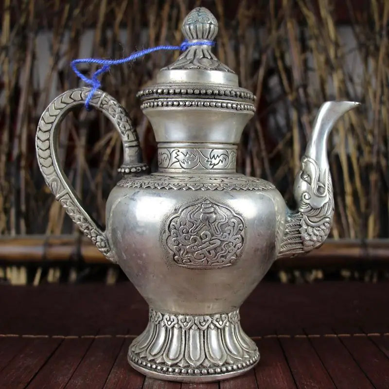 Antique Copper Crafts Miscellaneous Kettles Metal Kettle Nostalgic Dragon Mouth Lotus Cover Wine Kettle Teapot Ornaments Gift