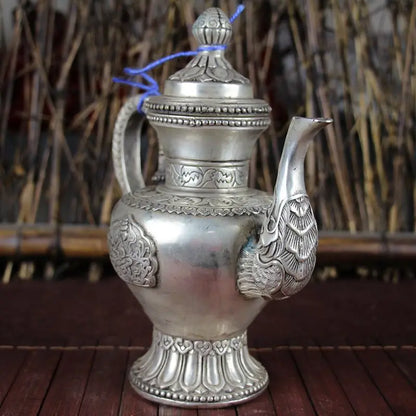 Antique Copper Crafts Miscellaneous Kettles Metal Kettle Nostalgic Dragon Mouth Lotus Cover Wine Kettle Teapot Ornaments Gift