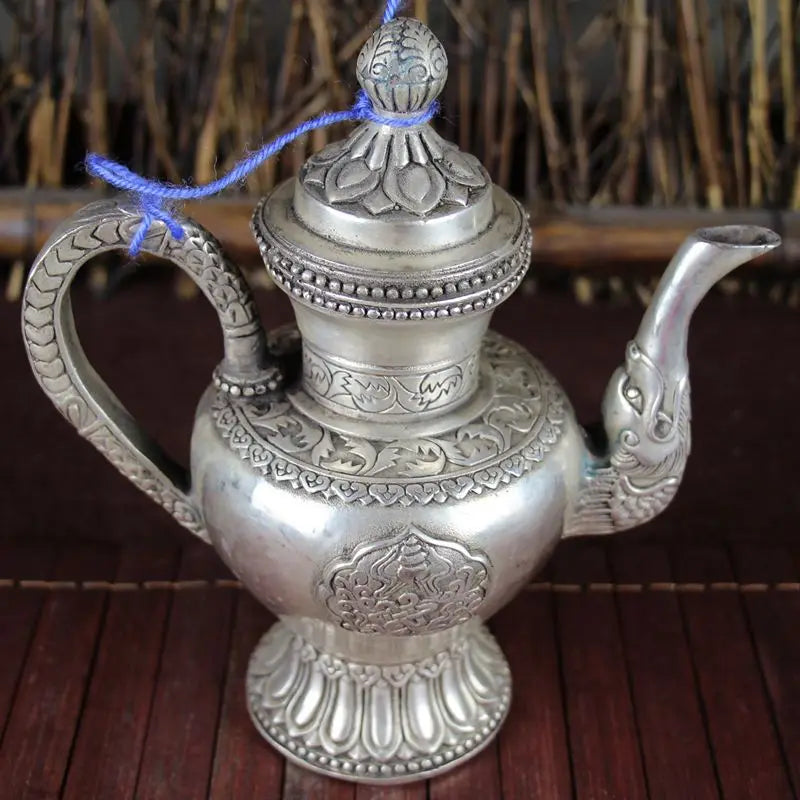 Antique Copper Crafts Miscellaneous Kettles Metal Kettle Nostalgic Dragon Mouth Lotus Cover Wine Kettle Teapot Ornaments Gift