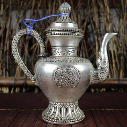 Antique Copper Crafts Miscellaneous Kettles Metal Kettle Nostalgic Dragon Mouth Lotus Cover Wine Kettle Teapot Ornaments Gift