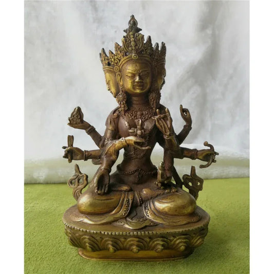 Antique Copper Green Bronze Statue Magical Buddha Bodhisattva Old Carved Statue Lucky