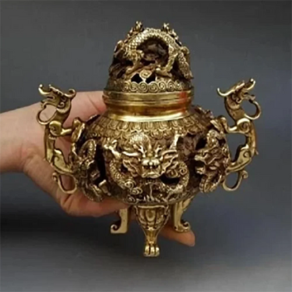 Antique Copper Hollow-out Kowloon Incense Burner Decoration Sandalwood Burner Incense Burner Bedroom Decoration Collection