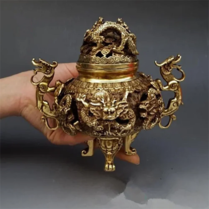 Antique Copper Hollow-out Kowloon Incense Burner Decoration Sandalwood Burner Incense Burner Bedroom Decoration Collection