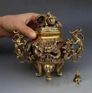 Antique Copper Hollow-out Kowloon Incense Burner Decoration Sandalwood Burner Incense Burner Bedroom Decoration Collection