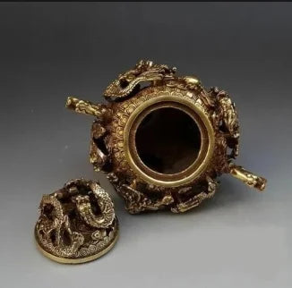 Antique Copper Hollow-out Kowloon Incense Burner Decoration Sandalwood Burner Incense Burner Bedroom Decoration Collection