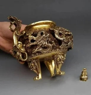 Antique Copper Hollow-out Kowloon Incense Burner Decoration Sandalwood Burner Incense Burner Bedroom Decoration Collection