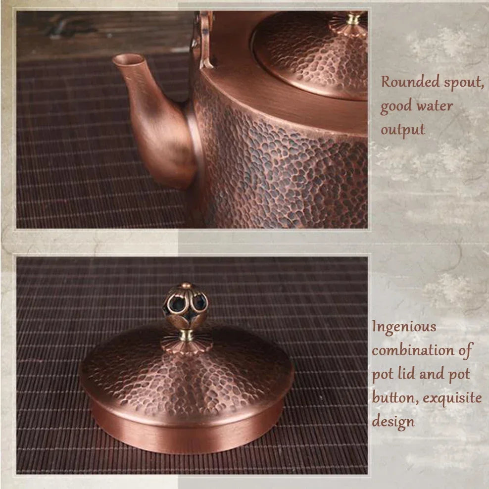 Antique Copper Kettle Handmade Hammer Pattern, Red Copper Teapot, Thickened Uncoated Kettle, Health Tea Set Crafts