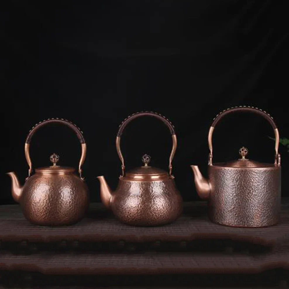 Antique Copper Kettle Handmade Hammer Pattern, Red Copper Teapot, Thickened Uncoated Kettle, Health Tea Set Crafts