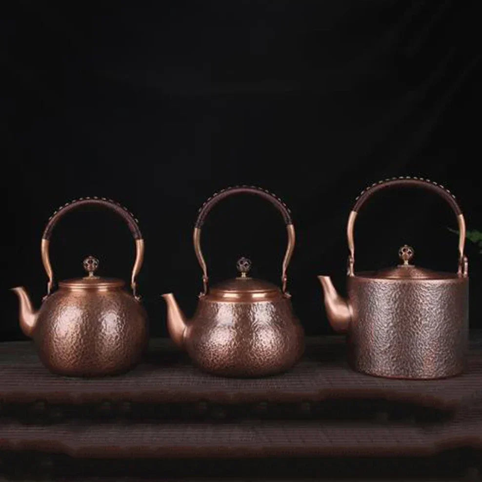 Antique Copper Kettle Handmade Hammer Pattern, Red Copper Teapot, Thickened Uncoated Kettle, Health Tea Set Crafts