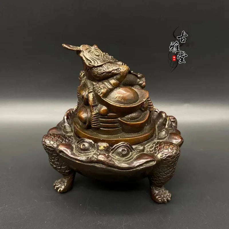 Antique Excellent Bronze Zen Statue Toad Collectables Incense Burners Censer