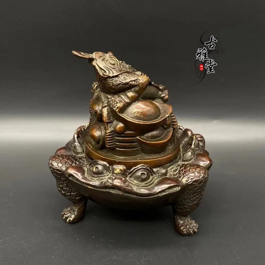 Antique Excellent Bronze Zen Statue Toad Collectables Incense Burners Censer