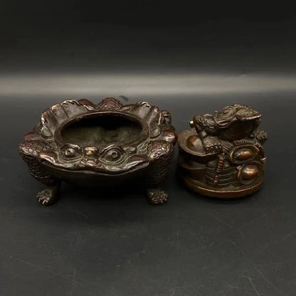 Antique Excellent Bronze Zen Statue Toad Collectables Incense Burners Censer