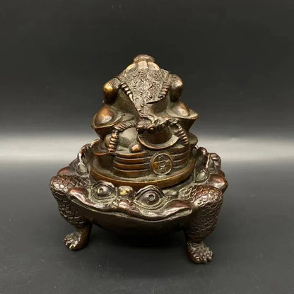 Antique Excellent Bronze Zen Statue Toad Collectables Incense Burners Censer