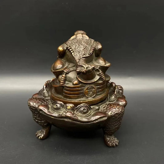 Antique Excellent Bronze Zen Statue Toad Collectables Incense Burners Censer