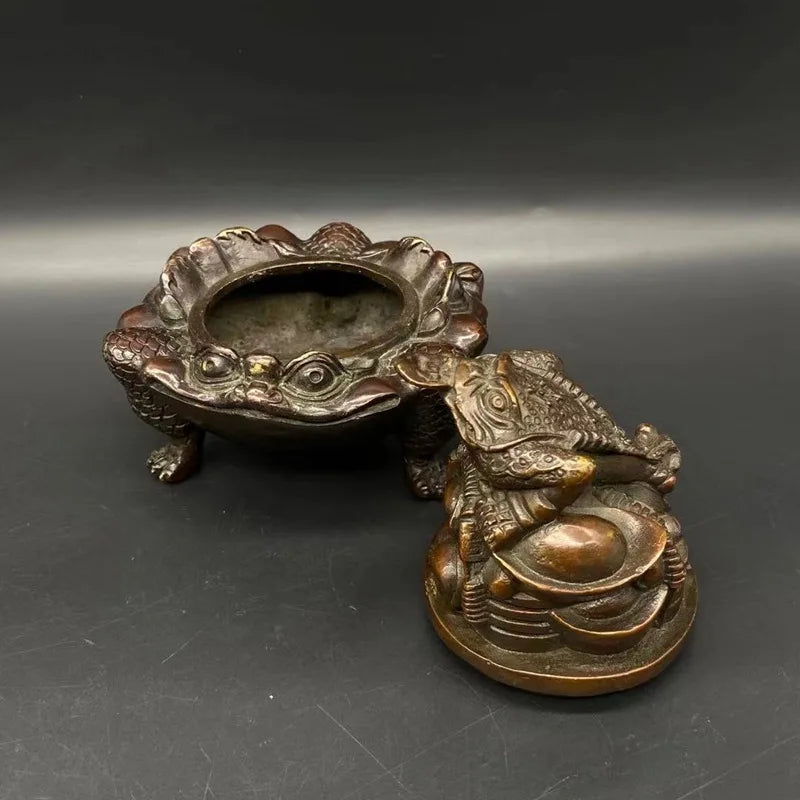 Antique Excellent Bronze Zen Statue Toad Collectables Incense Burners Censer