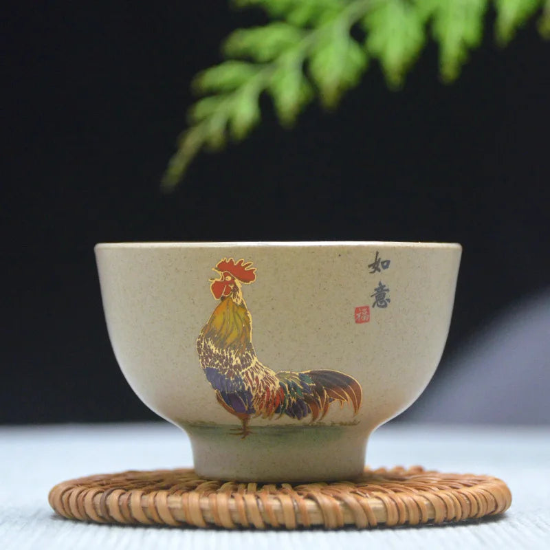 Antique Pottery Ceramic Teacup Hand Painted Cock Tea Cup Travel Portable Tea Bowl Pu'er Master Cup Chinese Tea set Accessories