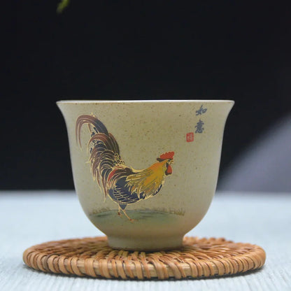 Antique Pottery Ceramic Teacup Hand Painted Cock Tea Cup Travel Portable Tea Bowl Pu'er Master Cup Chinese Tea set Accessories