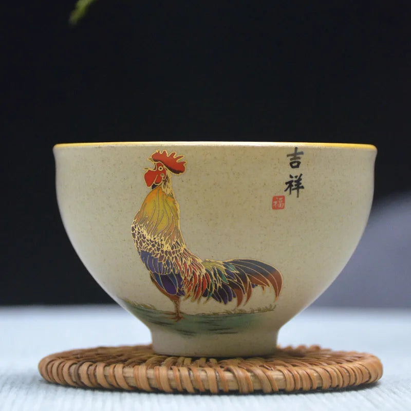 Antique Pottery Ceramic Teacup Hand Painted Cock Tea Cup Travel Portable Tea Bowl Pu'er Master Cup Chinese Tea set Accessories