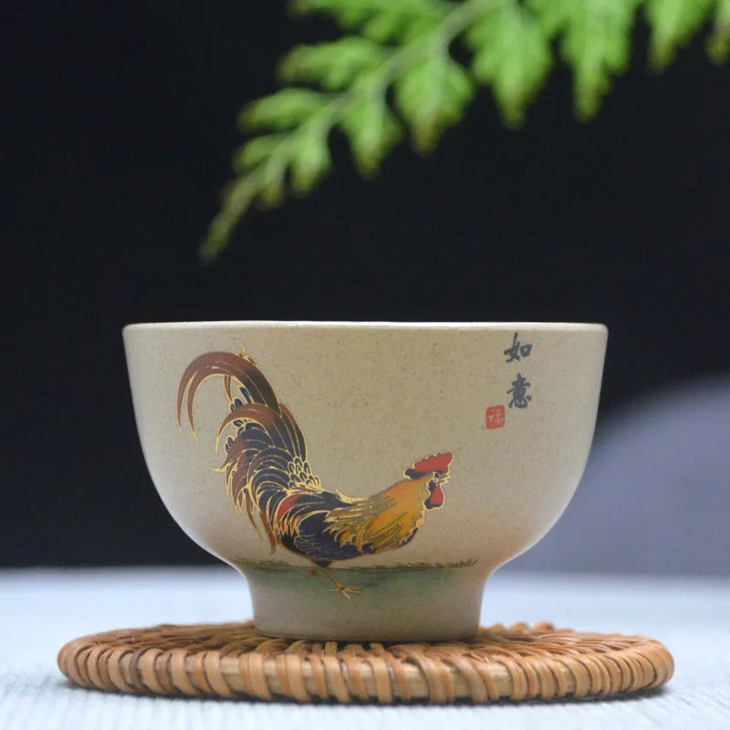 Antique Pottery Ceramic Teacup Hand Painted Cock Tea Cup Travel Portable Tea Bowl Pu'er Master Cup Chinese Tea set Accessories