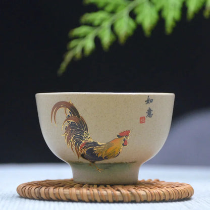 Antique Pottery Ceramic Teacup Hand Painted Cock Tea Cup Travel Portable Tea Bowl Pu'er Master Cup Chinese Tea set Accessories