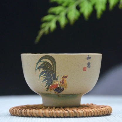 Antique Pottery Ceramic Teacup Hand Painted Cock Tea Cup Travel Portable Tea Bowl Pu'er Master Cup Chinese Tea set Accessories