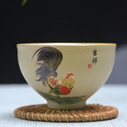 Antique Pottery Ceramic Teacup Hand Painted Cock Tea Cup Travel Portable Tea Bowl Pu'er Master Cup Chinese Tea set Accessories