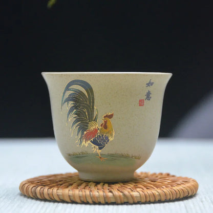 Antique Pottery Ceramic Teacup Hand Painted Cock Tea Cup Travel Portable Tea Bowl Pu'er Master Cup Chinese Tea set Accessories