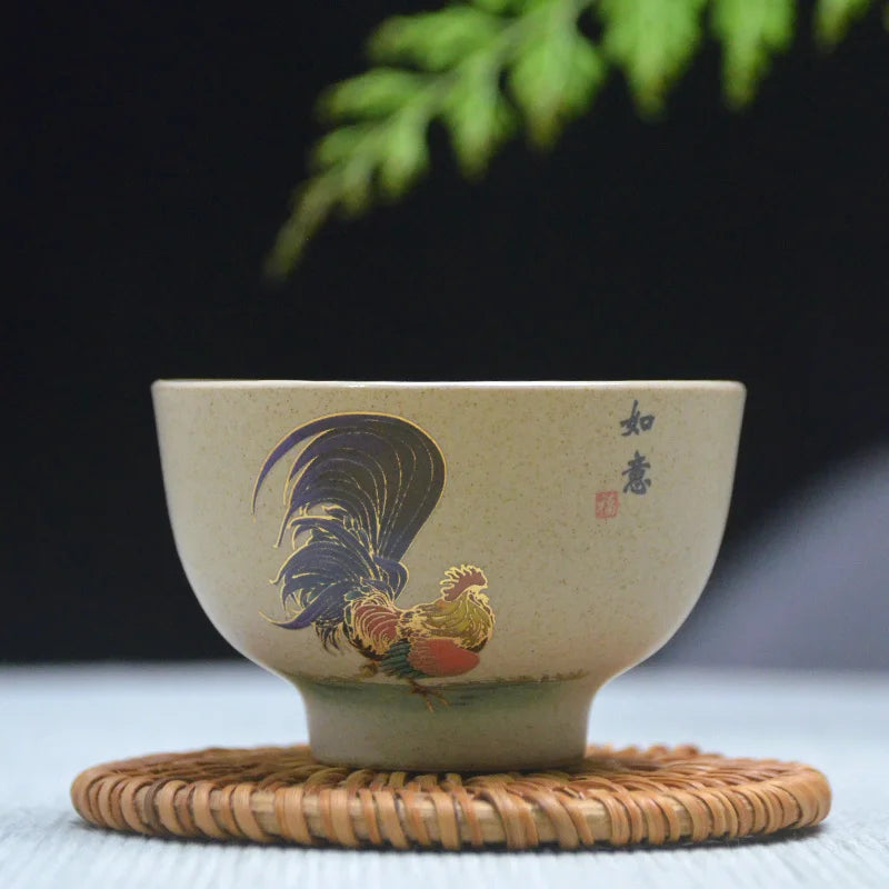 Antique Pottery Ceramic Teacup Hand Painted Cock Tea Cup Travel Portable Tea Bowl Pu'er Master Cup Chinese Tea set Accessories
