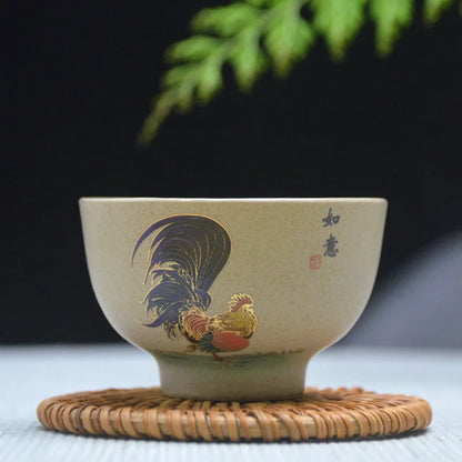 Antique Pottery Ceramic Teacup Hand Painted Cock Tea Cup Travel Portable Tea Bowl Pu'er Master Cup Chinese Tea set Accessories