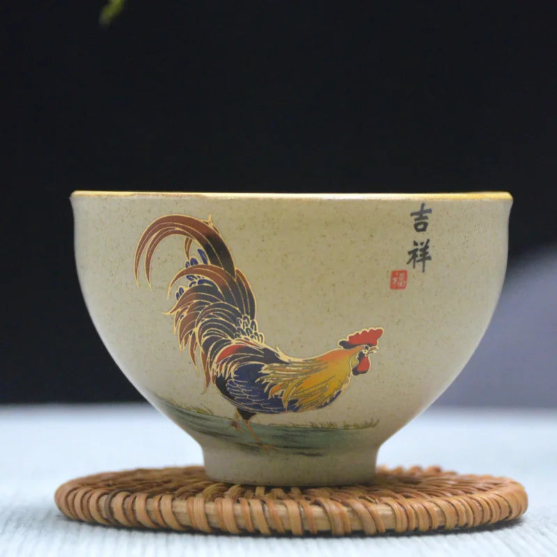 Antique Pottery Ceramic Teacup Hand Painted Cock Tea Cup Travel Portable Tea Bowl Pu'er Master Cup Chinese Tea set Accessories