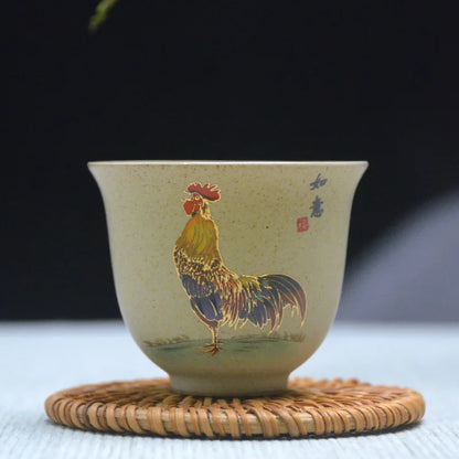 Antique Pottery Ceramic Teacup Hand Painted Cock Tea Cup Travel Portable Tea Bowl Pu'er Master Cup Chinese Tea set Accessories