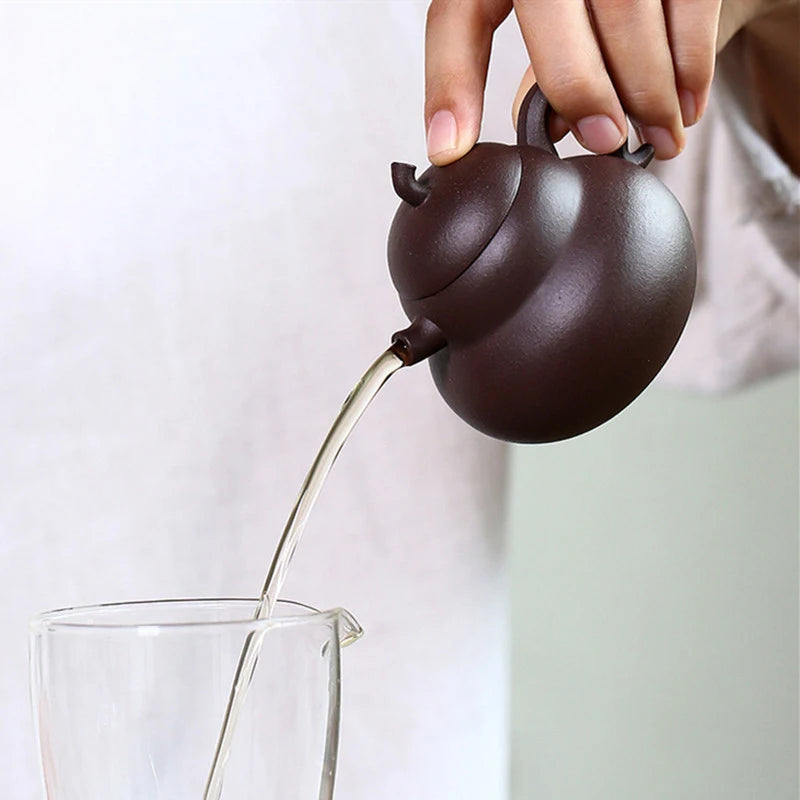 Antique Raw Ore Zhu Mud Gourd Shape Tea Kettle Chinese Yixing Purple Clay Teapot Portable Small Capacity Tea Pot Drinkware 130ml