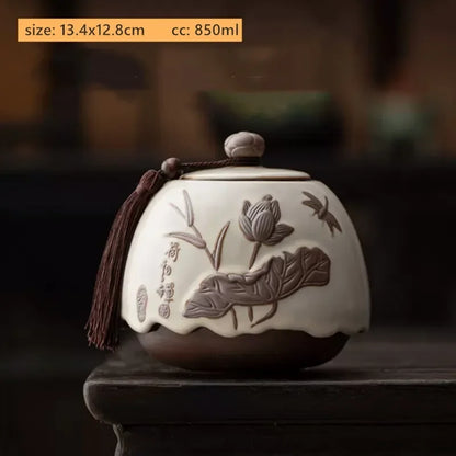 Antique Style Ceramic Tea Tin Handmade Tea Bag Storage Jar Sealed Against Moisture Coffee Container Kitchen Tea Accessories