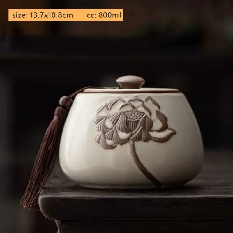 Antique Style Ceramic Tea Tin Handmade Tea Bag Storage Jar Sealed Against Moisture Coffee Container Kitchen Tea Accessories