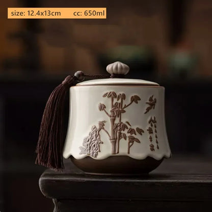 Antique Style Ceramic Tea Tin Handmade Tea Bag Storage Jar Sealed Against Moisture Coffee Container Kitchen Tea Accessories