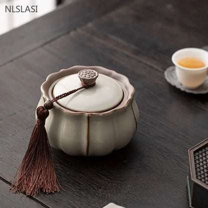 Antique Style Ceramic Tea Tin Handmade Tea Bag Storage Jar Sealed Against Moisture Coffee Container Kitchen Tea Accessories