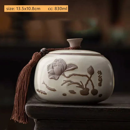 Antique Style Ceramic Tea Tin Handmade Tea Bag Storage Jar Sealed Against Moisture Coffee Container Kitchen Tea Accessories