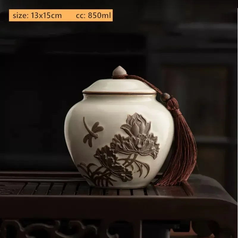 Antique Style Ceramic Tea Tin Handmade Tea Bag Storage Jar Sealed Against Moisture Coffee Container Kitchen Tea Accessories